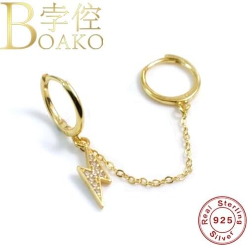 BOAKO Lightning Chain Earring For Women 925 Silver Earring 2020 Fashionable Hoop Earring Jewelry Zircon Pendientes Brincos Arete