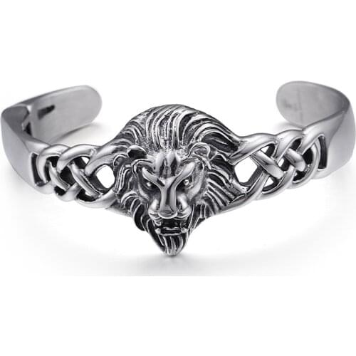 Titanium steel C-shaped open glossy domineering personality lion bracelet
