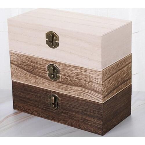 Home Storage Box Natural Wooden With Lid Golden Lock Postcard Organizer Handmade Craft Jewelry Case Wooden Box