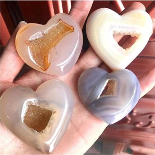 Agate Geode Heart Natural Quartz Hand Made Gemstones For Healing Reiki
