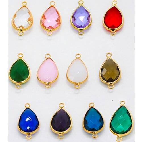 New 12pcs Waterdrop Charms Quartz Crystal Opal Blue Purple Birthstone Pendants for Necklace Bracelets DIY Jewelry Ear Connectors