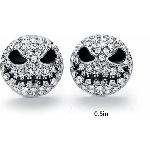 Gothic Silver Color Circle Skull Crystal Stud Earrings For Women girl Punk Skull Round Earrings Before Christmas Party Jewelry