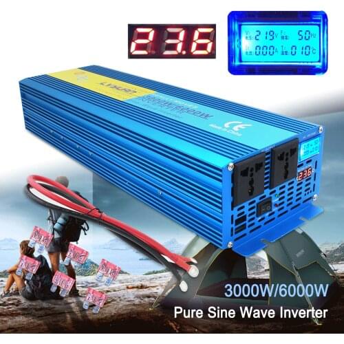 3000W/6000W Pure Sine Wave Power Inverter DC 12V/24V to AC 220V 230V 240V Converter Supply Solar Power Digital Display