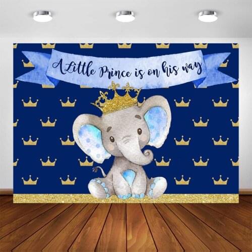 Crown Elephant Boy Baby Shower Backdrop Royal Little Peanut Baby Shower Party Photo Background Cake Table Decoration Supplies