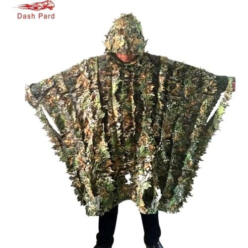 Leafy Poncho Jungle Ghillie Suits Hunting Camouflage 3D Bionic Leaf Yowie Mesh for Hunting add 6pcs buttons more convenient