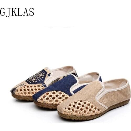 New Model Canvas Mesh Men Shoes Breathable Casual Shoes Men Loafers Slip on Lazy Walking Footwear Straw Hollow Linen Mens Shoe