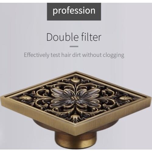 LTJ Antique Brass Anti-odor Drains Waste Drainer Bathroom Floor Drain Cover Stopper Bathroom Shower Drain Hair Catcher GD10149FA
