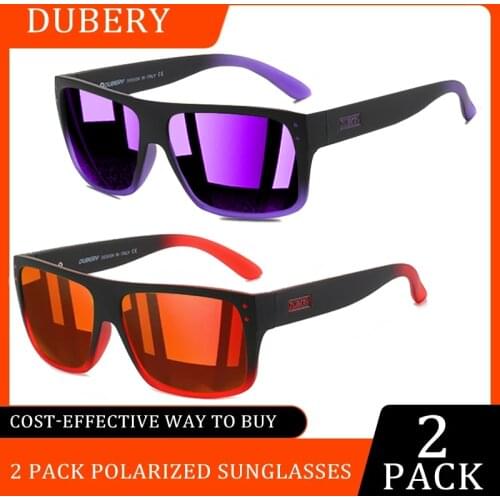 DUBERY Brand 2Pack Mens Fashion Polarized Sunglasses Square Glasses Frame Gradient Temples Outdoor Casual Style Sunglasses