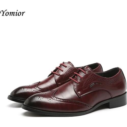 Yomior Handmade Brand Classic Fashion Genuine Leather Men Lace-Up Platform Wedding Party Shoes Men Blue Dress Brogue Shoes