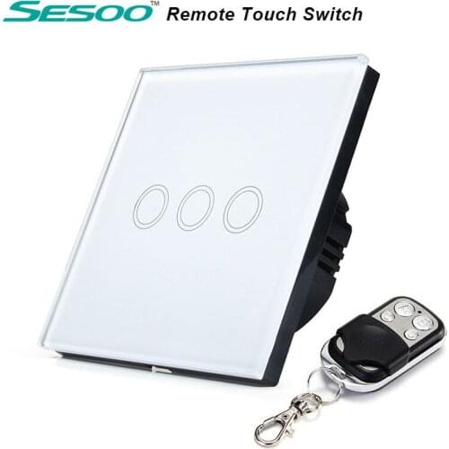 SESOO EU Standard 3 Gang 1 Way with Remote Control Switches,Crystal Glass Panel,Wireless Remote Control Wall Touch Switch