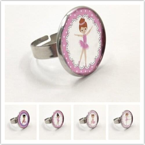 New Ballerina Girl Ring Handmade Glass Cabochon Dancing Girl Ring for Women