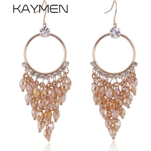 New Arrival Handmade Crystals Bohemian Statement Earrings Gold Color Beads Drop Earrings for Women Wholesale