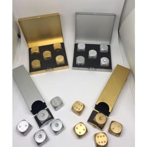 New Pure Gold Color Dices Aluminium Alloy Dies Heavy Solid Metal Playing Copper Tool Game Camping Poker Dice Set With Case