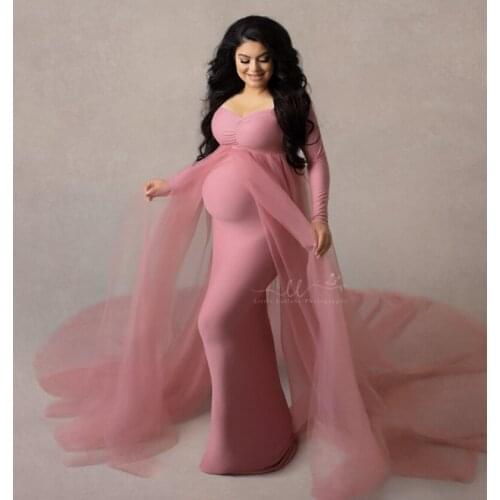 Pink Maternity Dresses Photography Props Shoulderless Pregnancy Long Dress For Pregnant Women Maxi Gown Baby Showers Photo Shoot