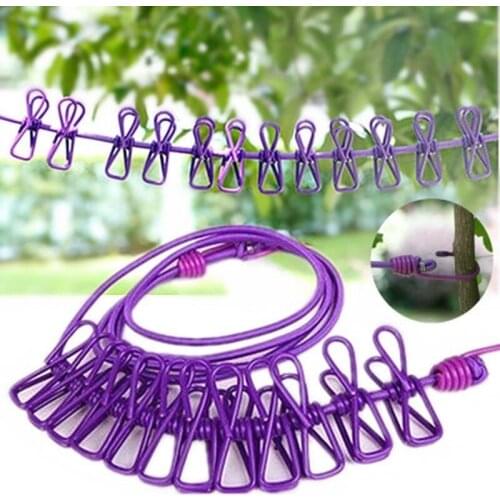 Windproof Portable Outdoor Clothesline Easy To Take Hanging Rope Windbreak Non-slip Clotheslin with 12 Clothespins Clothes Dryer