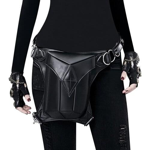 Steampunk Hip Hop Women Unisex Waist Bags Halloween Solid Retro Vintage Chest Bag Pu Splicing Shoulder Chest Functional