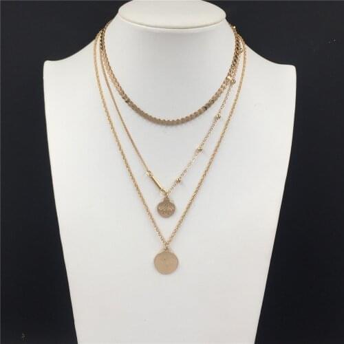 Lovely Gold Color Plating Bee and Fingerprint Round Pendant Heart Chain Layered Necklace For Women Girl Elegant Gorgeous Jewelry