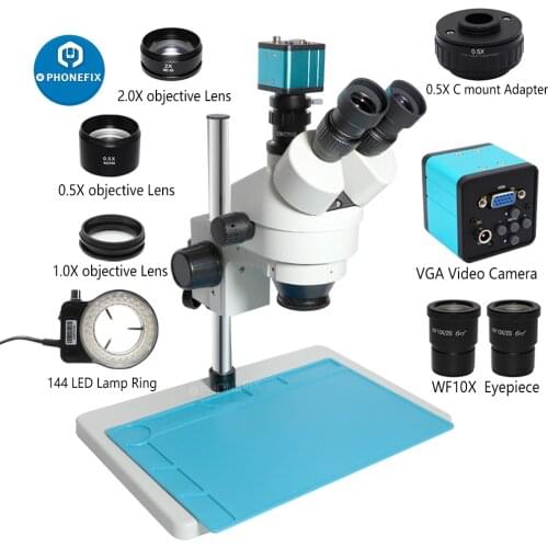 Industrial 3.5X-90X Simul-focal Trinocular Stereo Microscope 38MP/VGA HDMI/USB Camera For PCB Soldering Jewelry Repair Tool Kit
