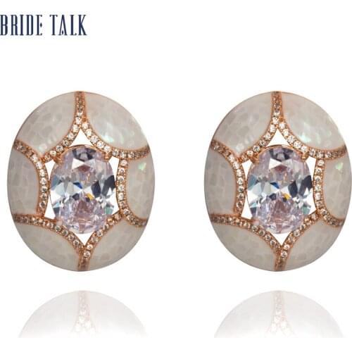 Bride Talk Shell Shining Crystal Cubic Big Clip Earrings Egg Shape Fashion Wedding Jewelry Earring For Women Dating Party