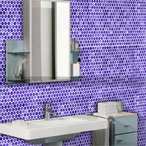 Mediterranean Penny Round Mixed Blue Porcelian Ceramic Mosaic Tile, DIY Bathroom Kithchen Shower Wall/Floor Tile
