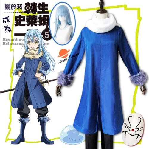 That Time I Got Reincarnated as a Slime Rimuru Tempest Cosplay Costume Face Cover Light Blue Wig Scarf Accessories Role Play