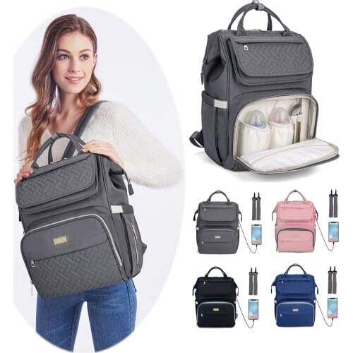 LEQUEEN Large Capacity USB Diaper Bag Backpack Multifunctional Baby Nappy Bags Maternity Nursing Handbag Stroller Bag with Hooks