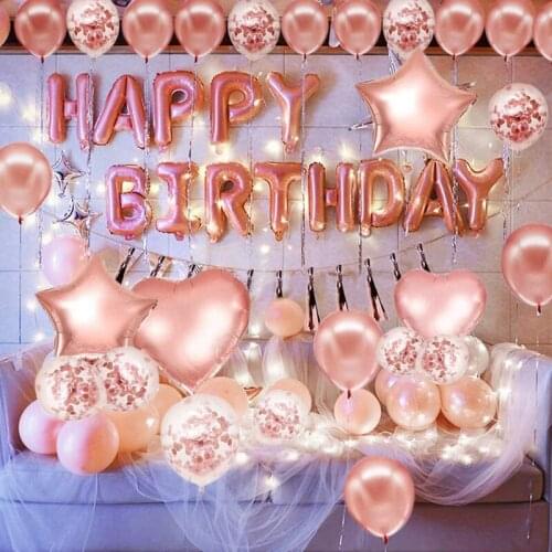 Quality Rose Gold Birthday Decoration Party Set Balloon Tassel Happy Birthday Banner Birthday Party Set