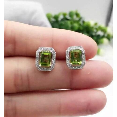 Natural olivine earrings 925 silver Natural peridot gemstone earring women classic Elegant spuare earrings for party