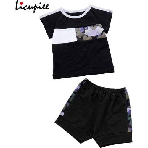 0-3 Years 2pcs Baby Summer Outfits, Splicing Pattern O-neck Short Sleeves T-shirt + Elastic Waist Shorts Sportswear for Boys