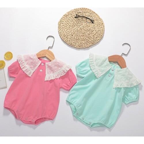 0-3Yrs Lace Collar Summer Newborn Infant Baby Girls Pure Color Rompers Clothing Kids Girl Short Sleeve Rompers Clothes