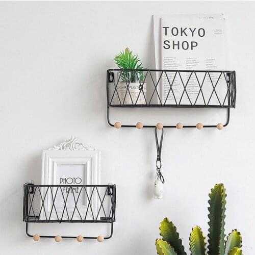 1Pcs Ordic Iron Shelf Metal Mesh Wall Shelf Wall Mounted Bathroom Hooks Storage Rack Hanger Hook Living Room Postcards DIY Rack