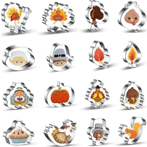 Stainless Steel Thanksgiving Day Turkey Cookie Cutters Set DIY Fondant Biscuit Moulds Cake Decorating Supplies Tools New 16pcs