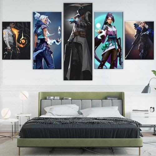 5 Pieces Valorant Oil Painting Jett Sage Cypher Phoenix Sova Canvas Video Game Posters Home Decor Sofa Background Wall Cover Ar