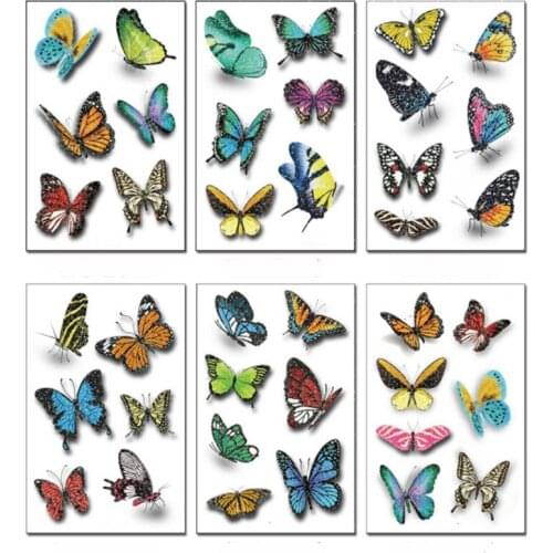 6 Sheets Temporary Tattoos, 3D Stickers Tattoo, Butterfly Temporary Tattoo
