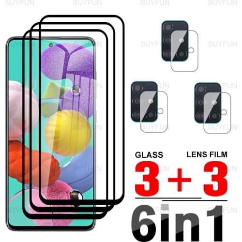 For Samsung A51 A71 6in1 Black edge tempered glass Screen Protector for samsung samsun galaxy a 51 71 51a 71a camera lens film