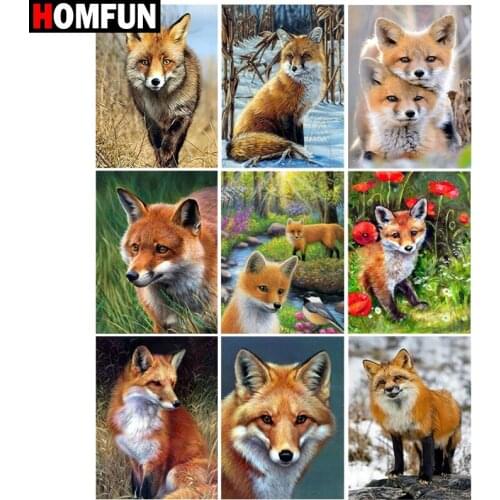HOMFUN Diamond painting "Animal fox flower" Full Square/Round Drill Wall Decor Inlaid Resin Embroidery Craft Cross stitch