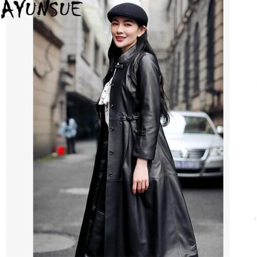 AYUNSUE Real Sheepskin Coat Female Genuine Leather Jacket Autumn Jacket Women Streetwear Long Trench Coats Chaqueta Mujer MY3949