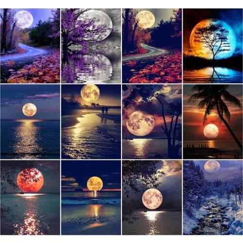 AZQSD DIY Painting By Number Canvas Kits Moon Unique Gift 40x50cm Pictures By Numbers Landscape Home Bedroom Wall Artwork