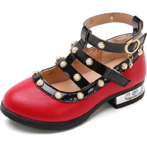 2021 Spring Girls For Princess Stud Shoes Children Sandal Boots High Heel Summer Shoe Red White Rivet Wedding Party Show Shoes