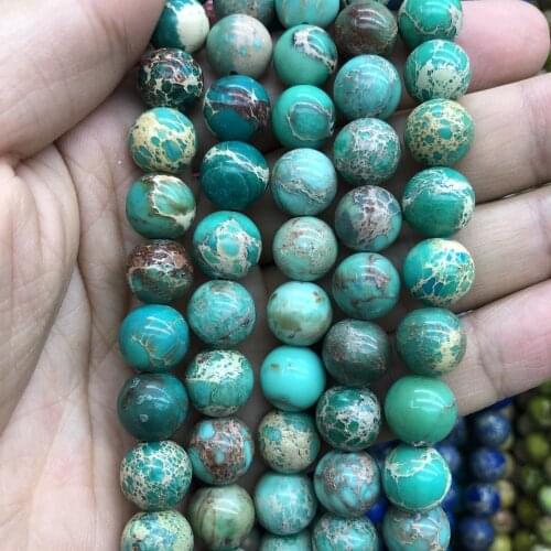 Natural Green Imperial Jaspers beads,Sea Sediment Jaspe r Beads 6MM 8MM 10MM 12MM Round Stone Loose Beads for jewelry 15.5"