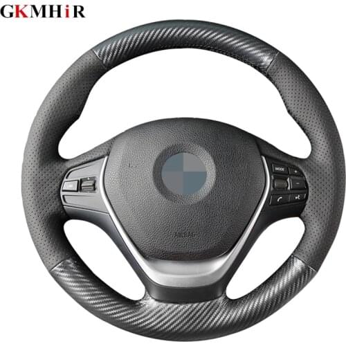 GKMHiR DIY Black Carbon Fiber Leather Car Steering Wheel Cover for BMW 316i 320i 328i 320d F20 F45 F30 F31 F34 F32 F33 F36