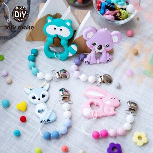 Lets Make 1pc Baby Pacifier Chain Food Grade Silicone Animal Lion Dinosaur Raccoon Teething Toys Bpa Free Baby Silicone Teether