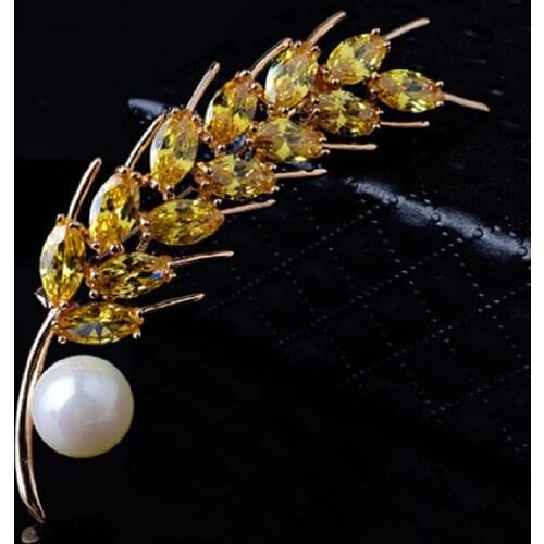 European and American High-end Temperament Zircon Brooch Brooch Golden Wheat Ear Pearl Brooch Small Jewelry