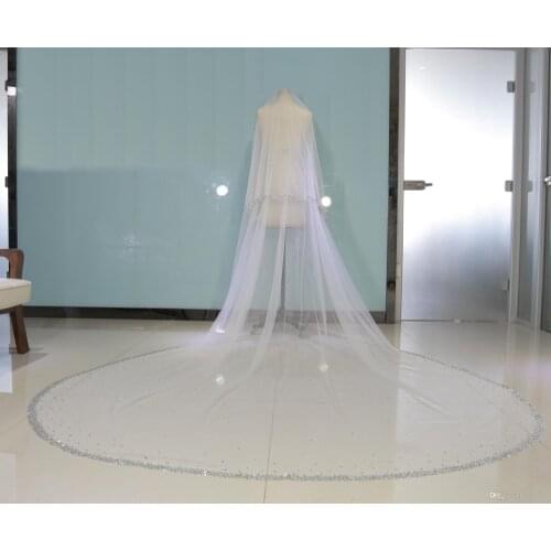 Real Image Bling Bling Bead Two Layers Bridal Veils Luxury High Quality Long Wedding Veil With Combs