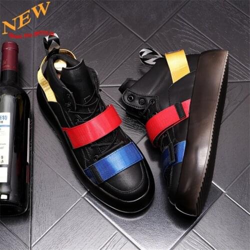Korean Fashion High Tops Hip Hop Men Casual Height Increasing Shoes Ankle Boots Sneakers Leather Flats Zapatillas Hombre