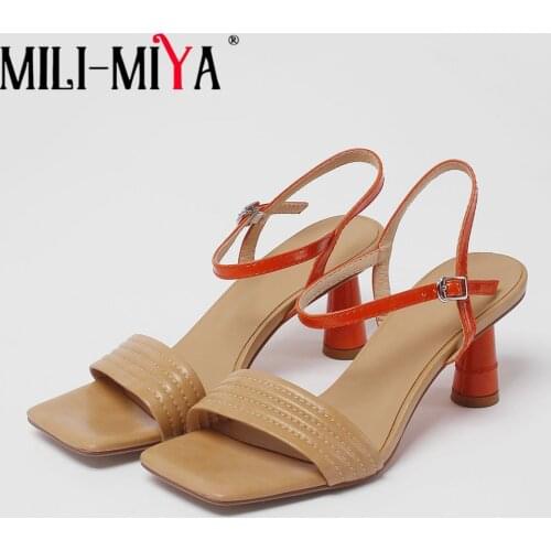 MILI-MIYA 2021 Summer New White High Heels Sandals Fashion Top Quality Square Toe Woman Concise Party Dress Ankle Buckle Shoes
