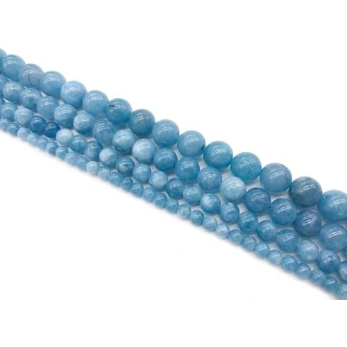 Natural blue Aquamarin Agat Stone Bead Round Loose Spacer Beads For Jewelry Making Findings DIY Bracelet