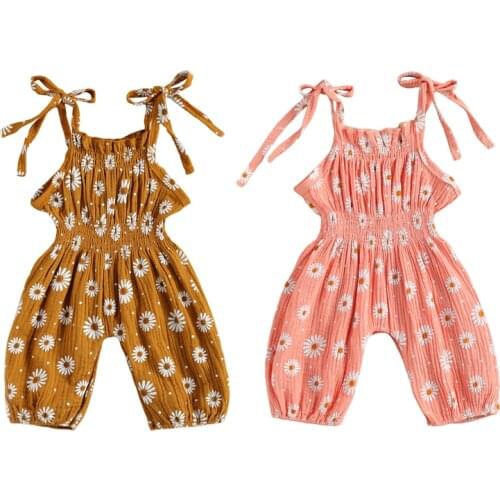 Newborn Baby Girls Boys Rompers Sunflowers Print Strapless Sleeveless Belt Elastic Jumpsuits 0-18M