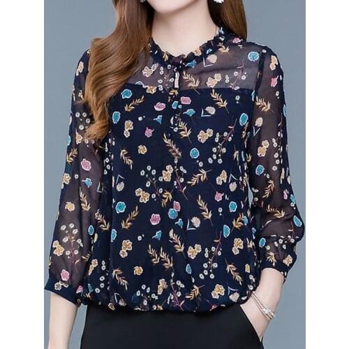 Summer New Chiffon Small Shirt Shirt Waist Waist Was Thin, Wild Floral Bottoming Shirt Trend