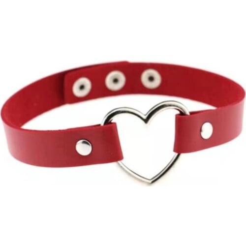 New Harajuku Soft Girl PU Leather Metal Peach Heart Love Heart-Shaped Collar Female Neckband Punk Style Clavicle Necklaces Short
